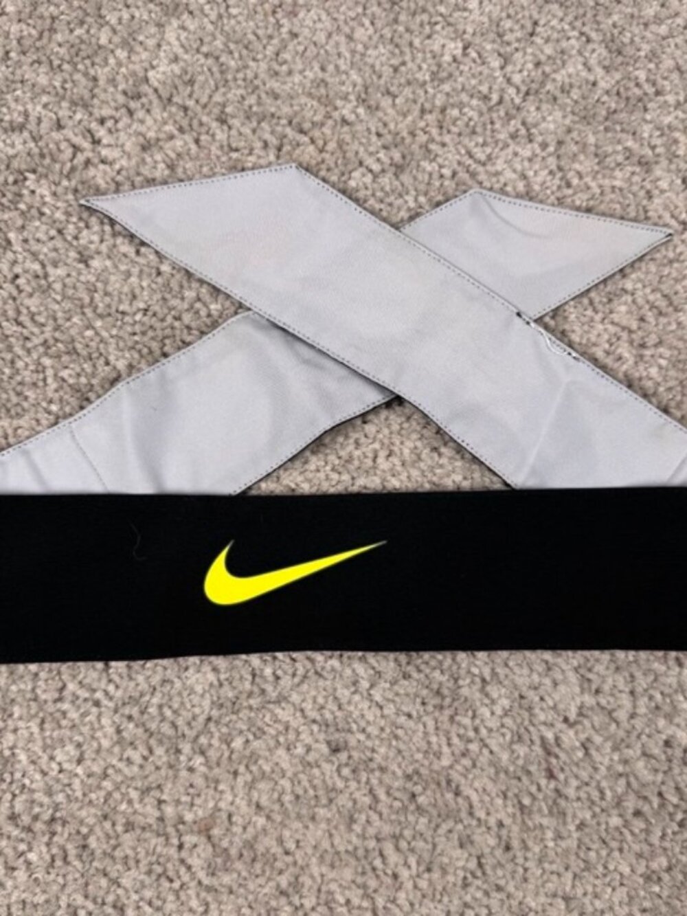 Nike Dri-FIT Head Tie Back Headband Unisex Black Volt Logo Tennis Running